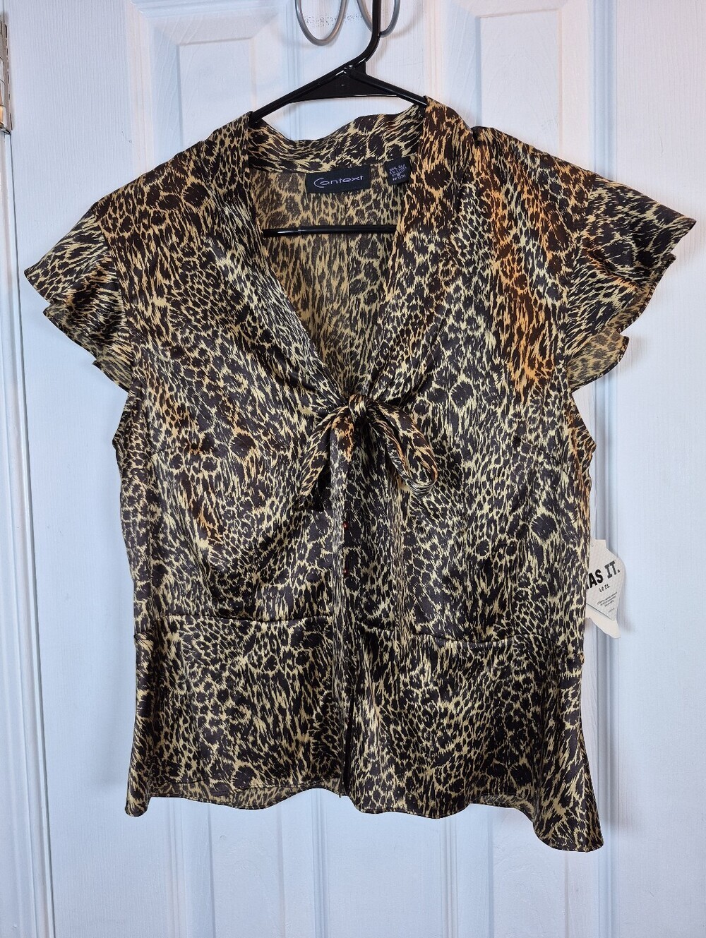 Context Silk Blend Leopard Print Tie-Neck Blouse Size 8 Y2K Glamour NEW